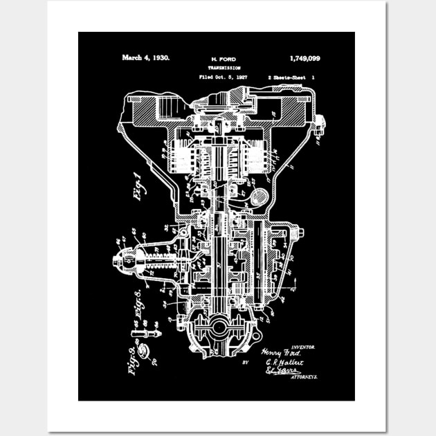 Henry Ford Transmission Patent White Wall Art by Luve